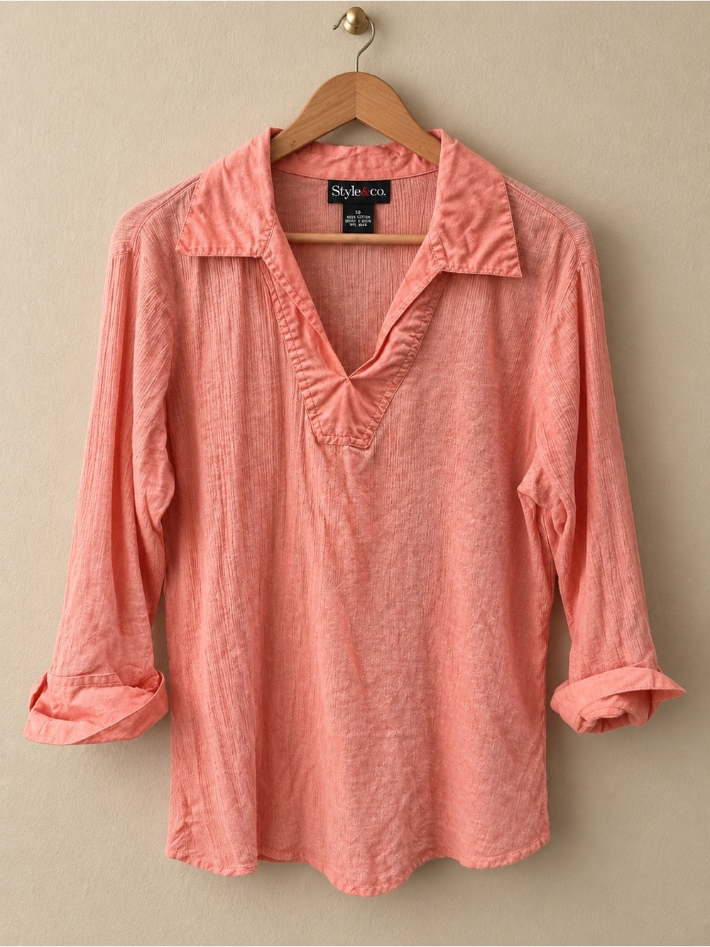 Style & Co. Coral Pink V-Neck Roll-Tab Tunic